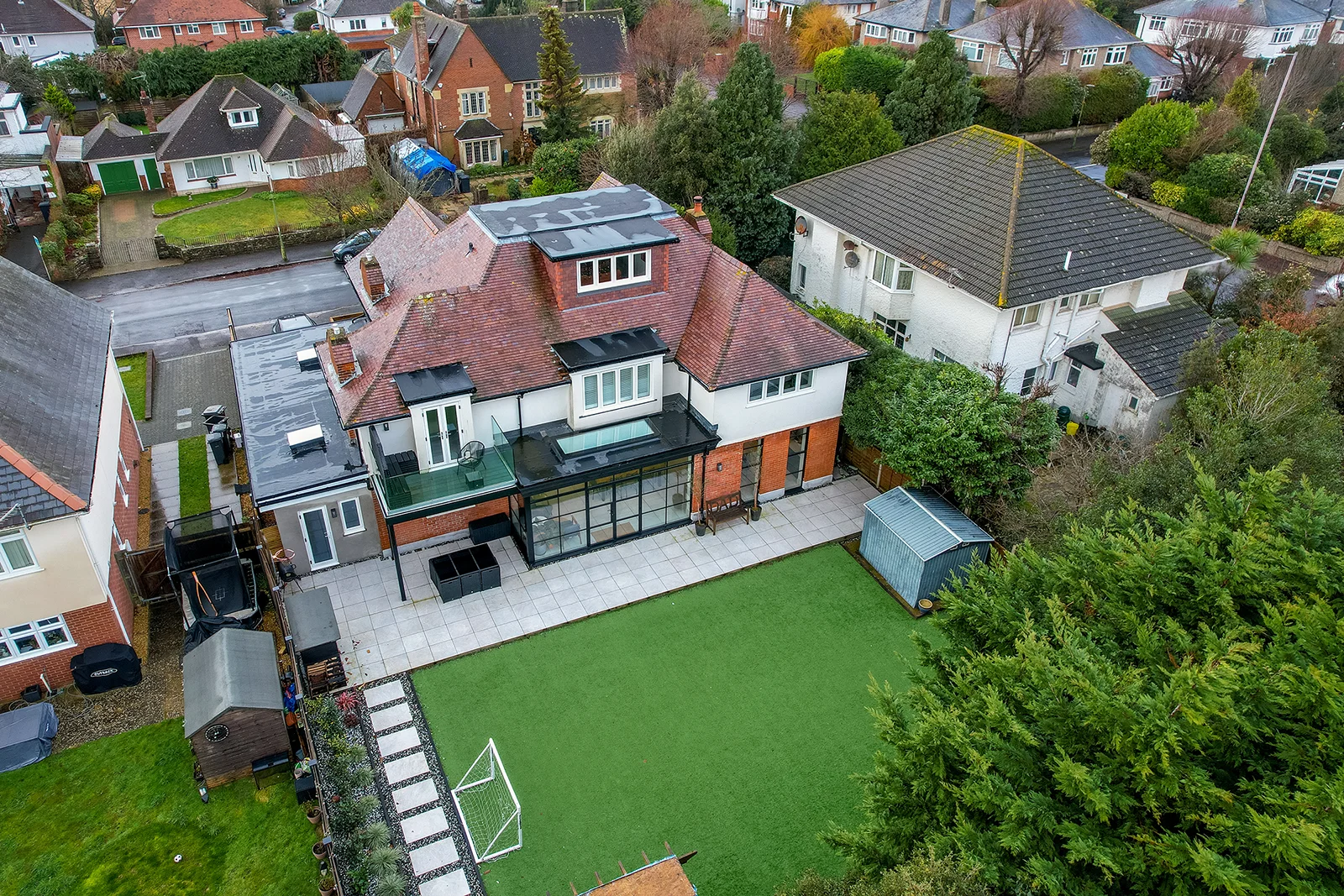 Drone photograph of a holiday-let property and its surrounding area