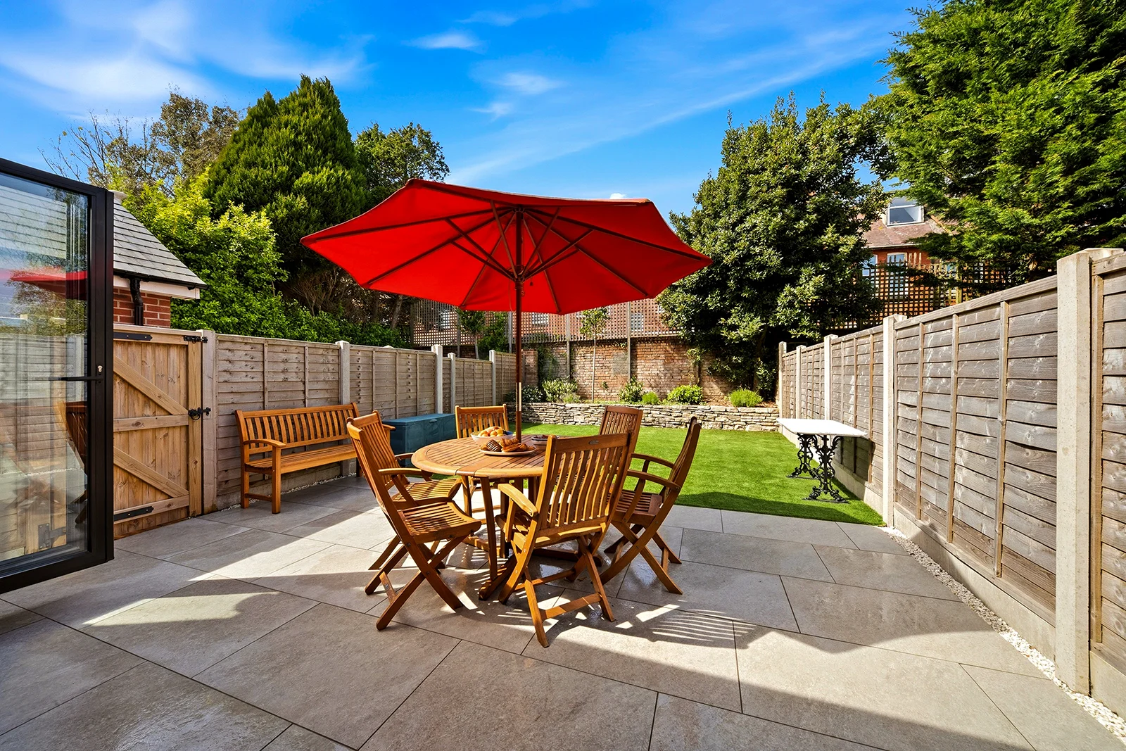 Outdoor area of a holiday let photographed for seasonal marketing