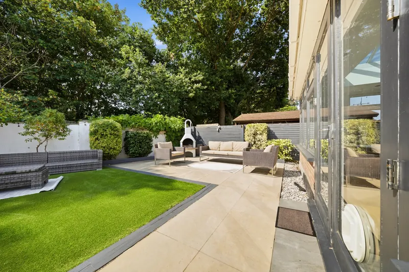 Landscaped garden and outdoor seating area
