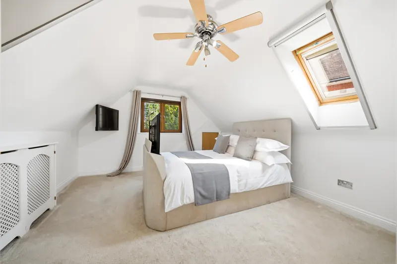 Loft bedroom with skylight