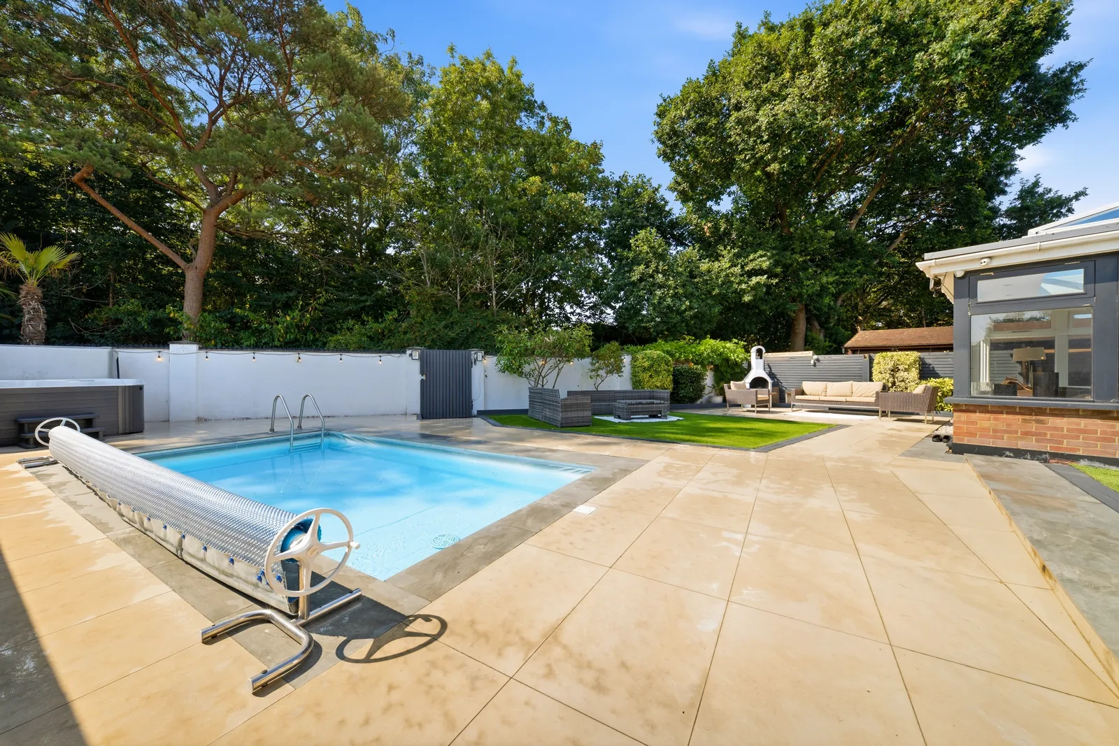 Private outdoor swimming pool and patio