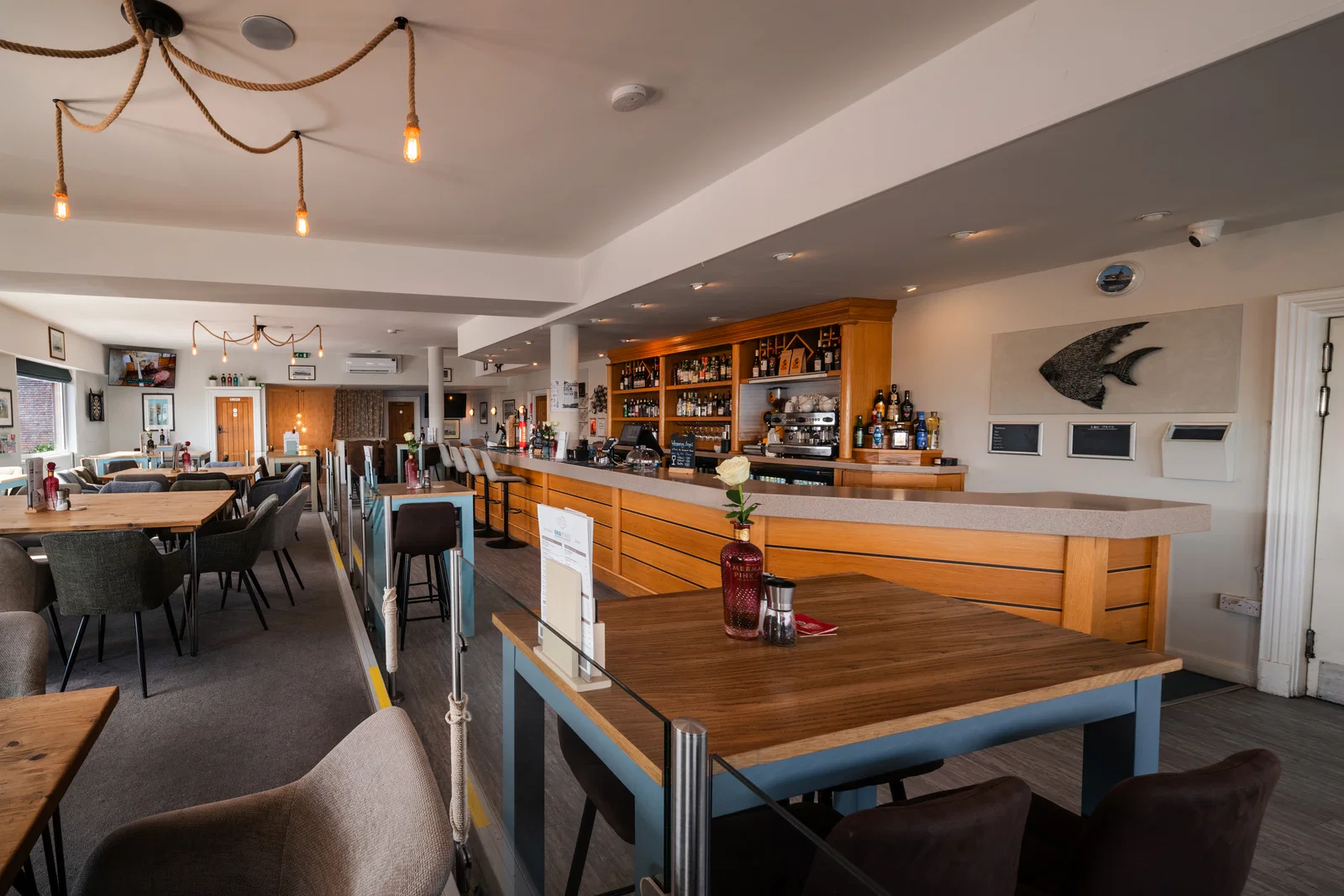 Wide view across the bar and restaurant
