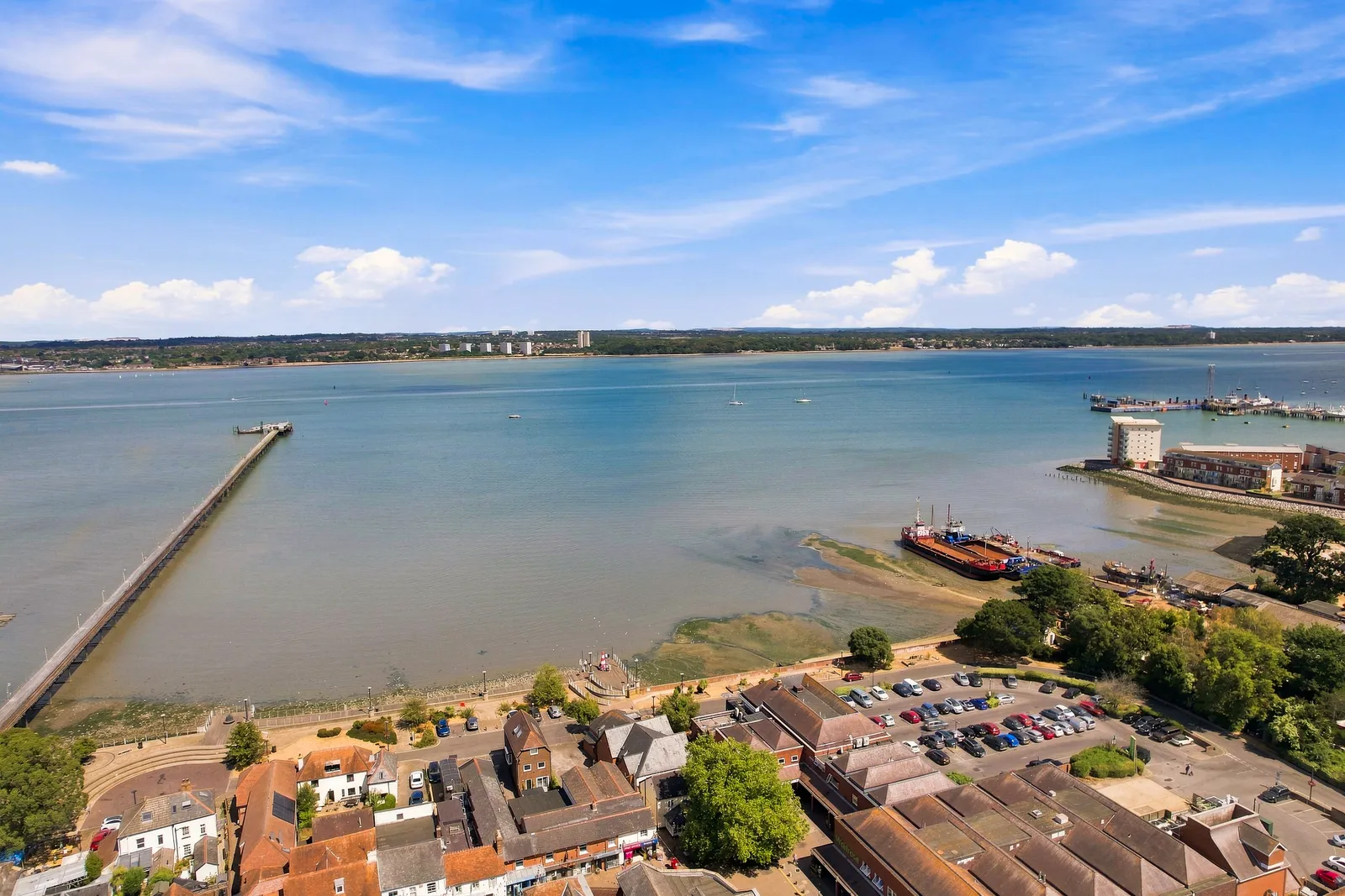 Hythe waterfront and pier from the air