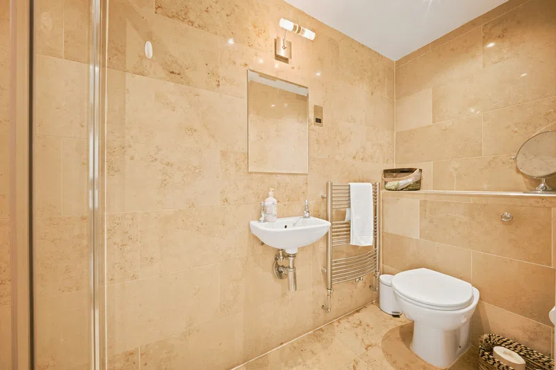 Southampton shower room and bathroom photographed for serviced apartment listing