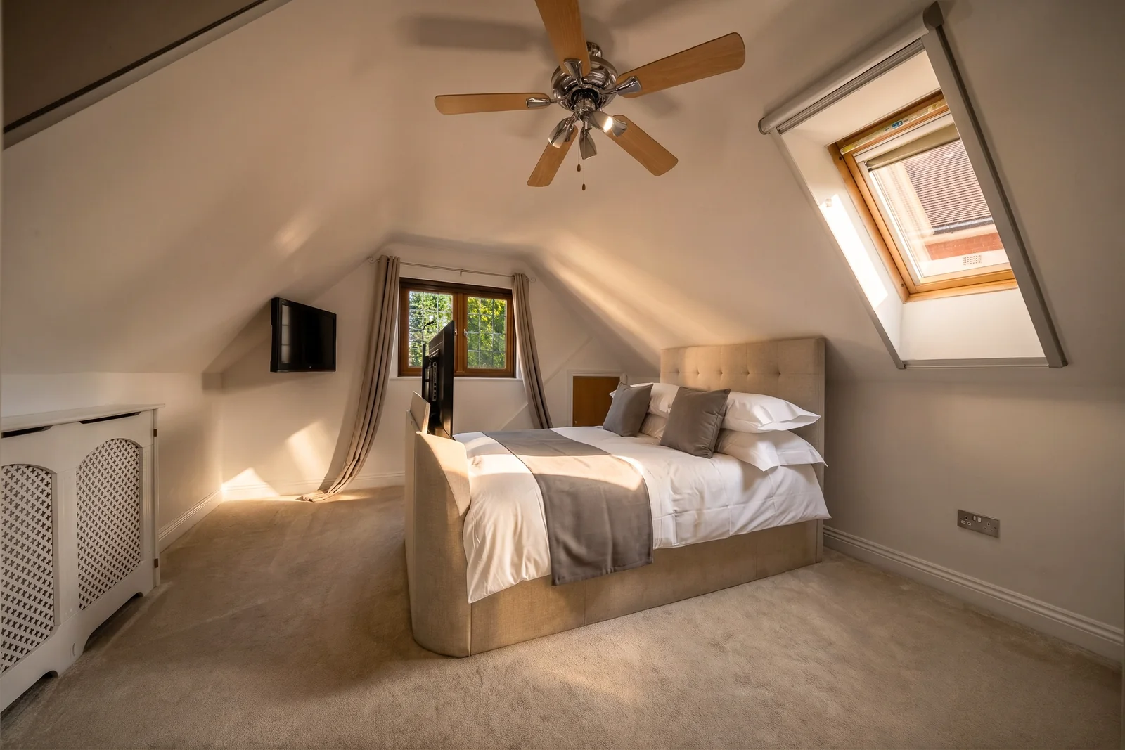 Stylised loft-bedroom photography for a holiday let