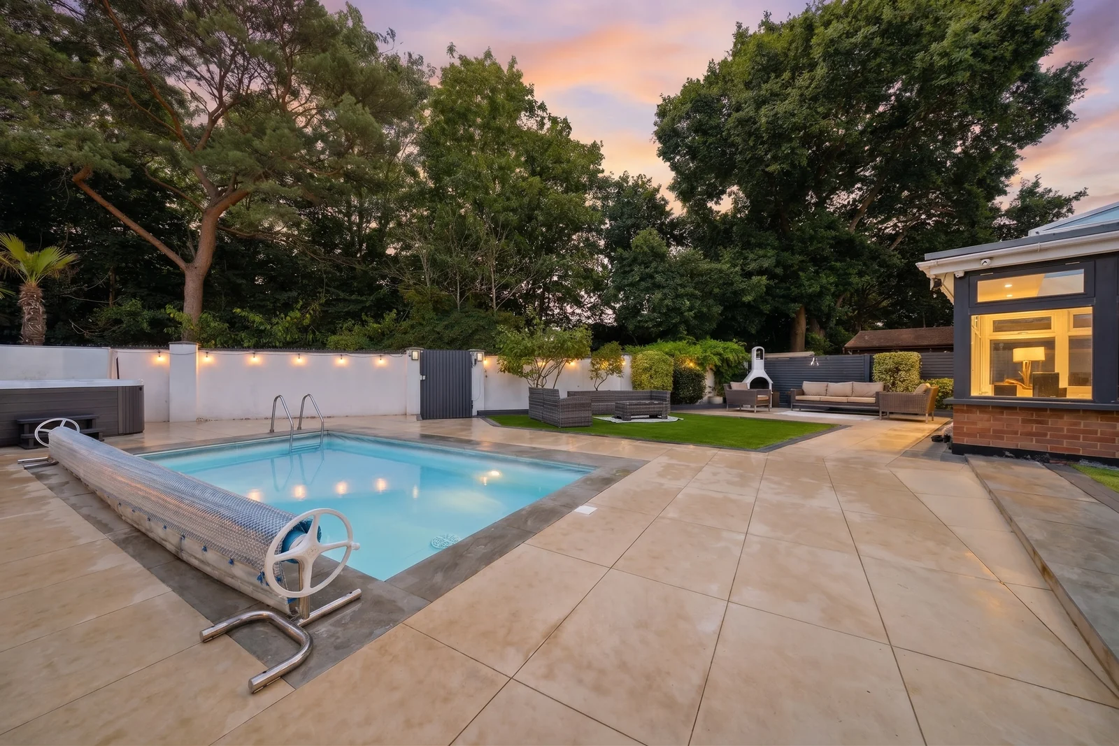 Stylised private outdoor swimming pool at a Bournemouth Airbnb